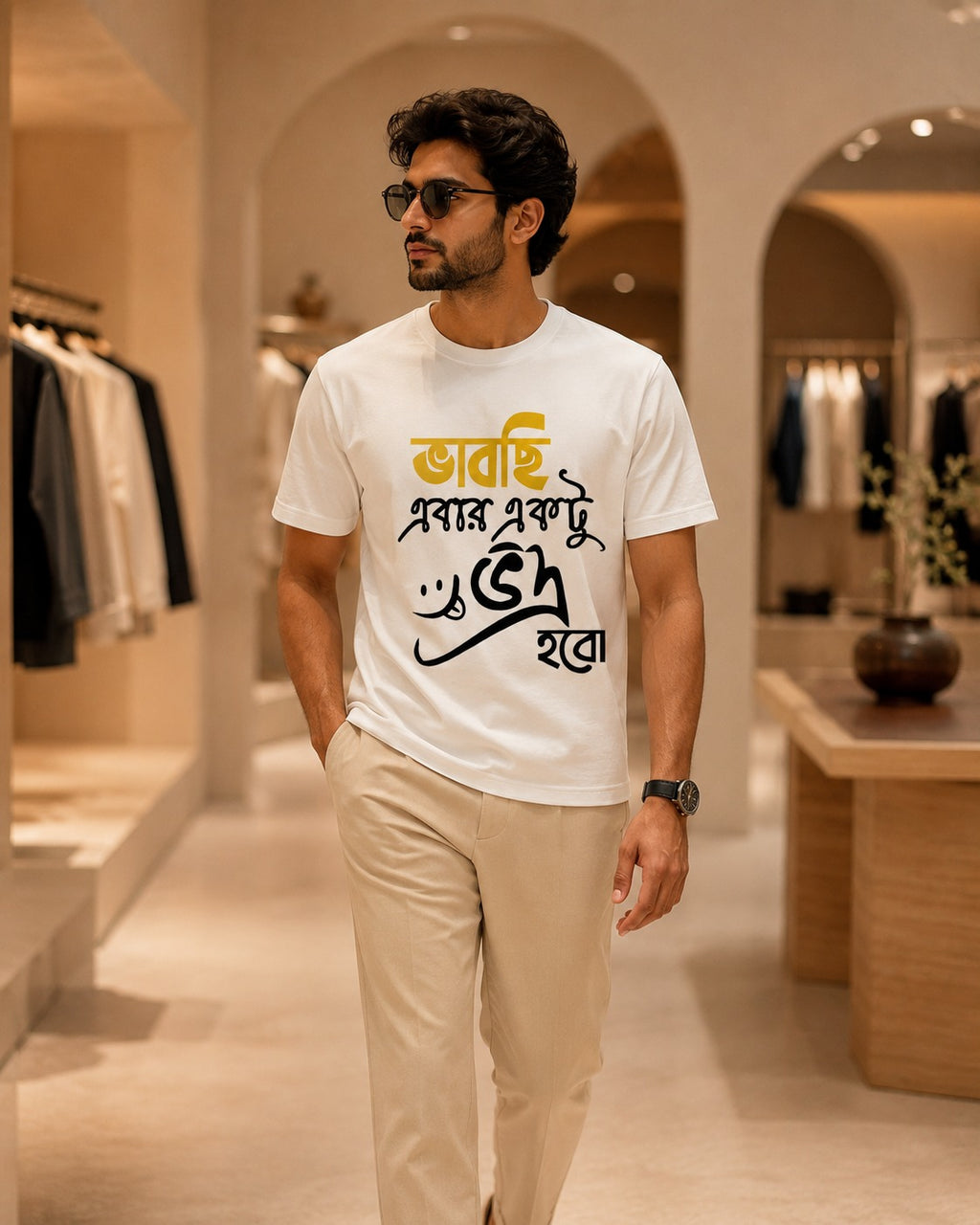 Bhabchi Ebar Ektu Vadra Habo Bengali Graphic T-Shirt
