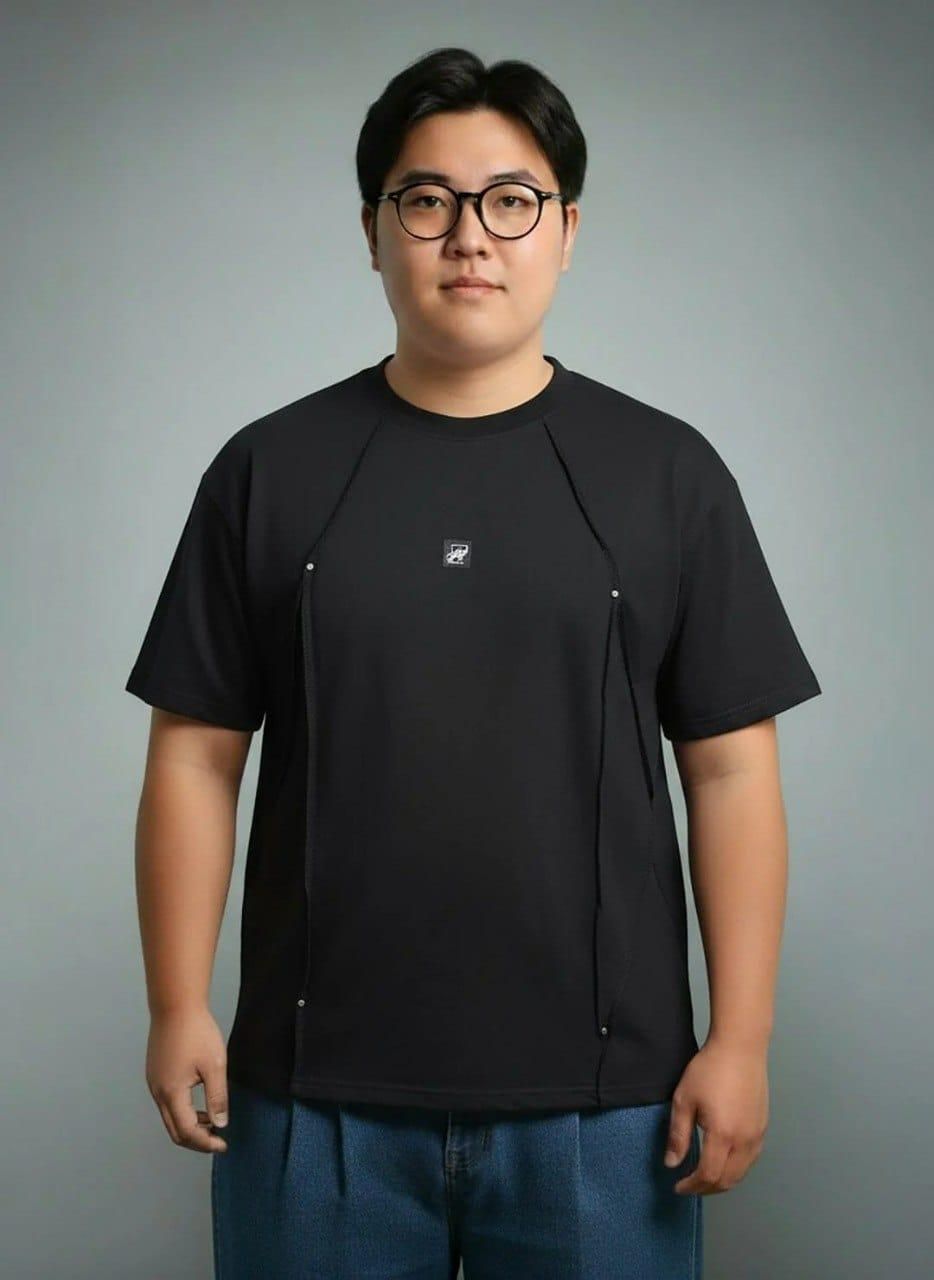 Black Faux Flat Look Cut & Sew T-shirt Main image