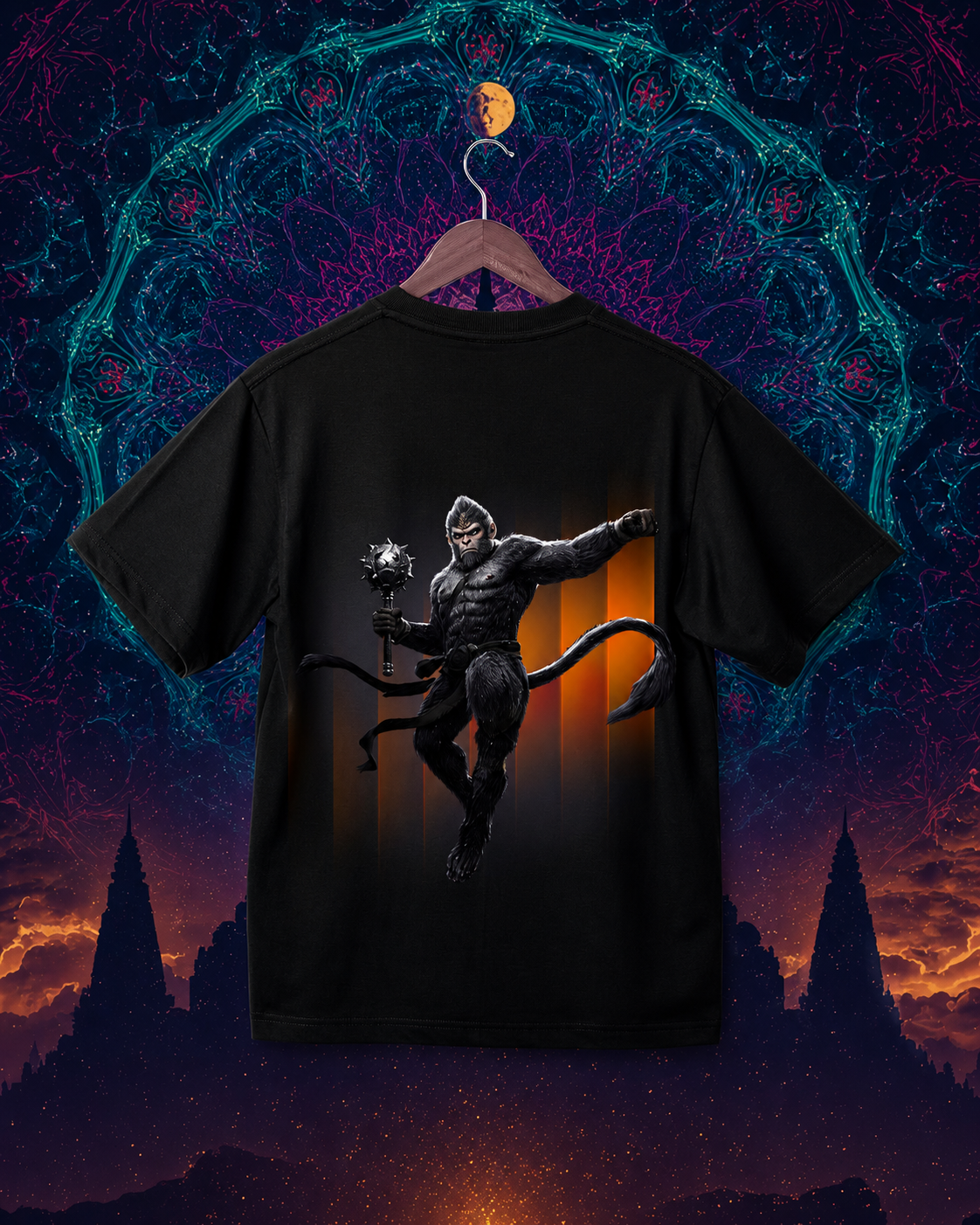 Black Hanuman Warrior Graphic T-Shirt