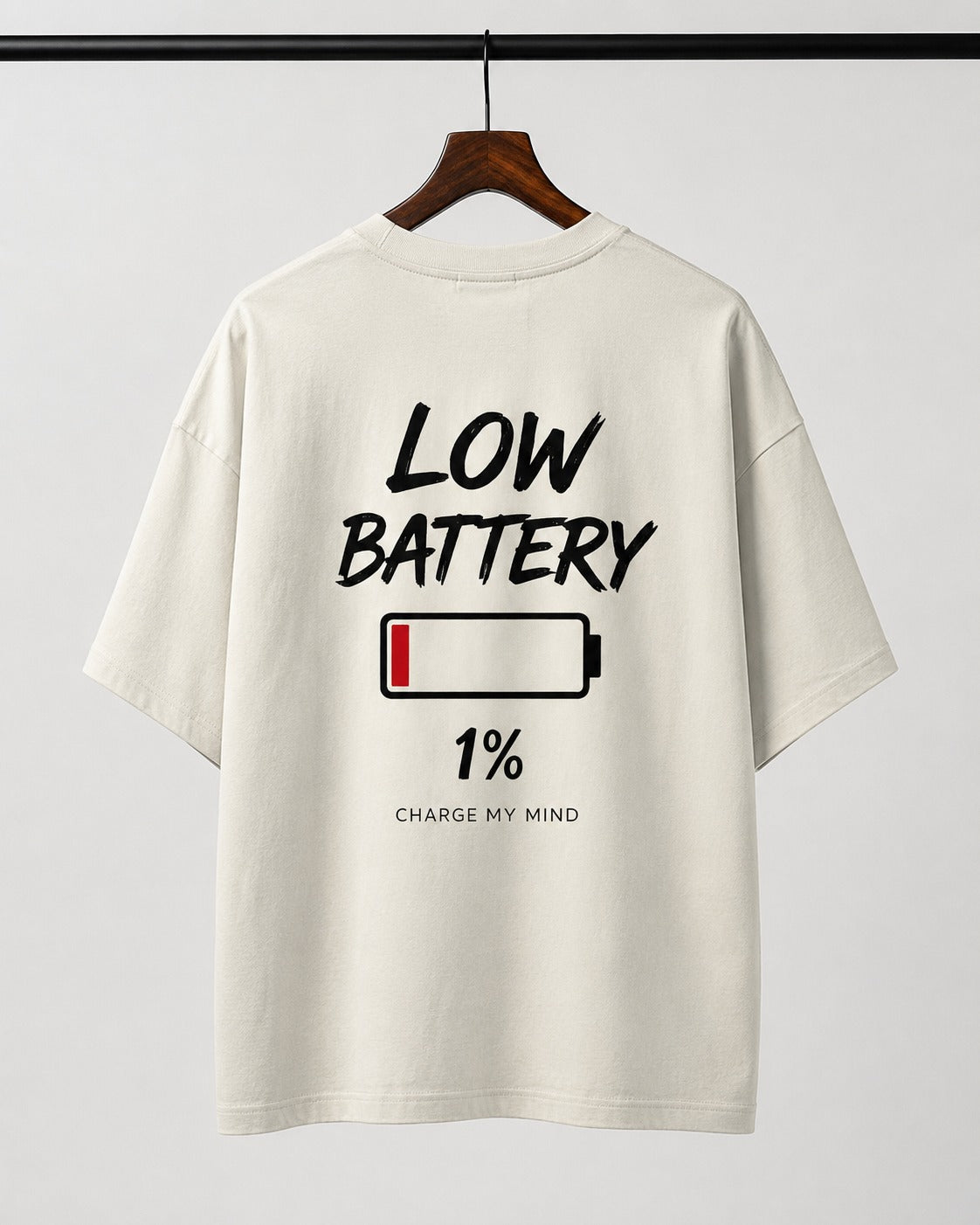 Low Battery Charge My Mind Oversized Graphic T-Shirt Main image
