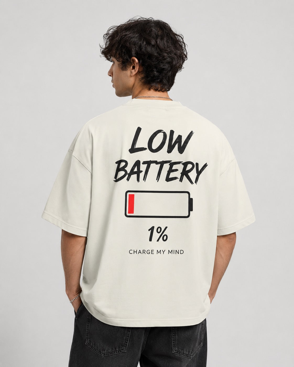 Low Battery Charge My Mind Oversized Graphic T-Shirt Secondary image