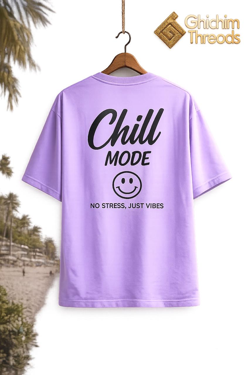 Chill Mode Oversized Graphic T-Shirt | Lavender Unisex Back Print Tee