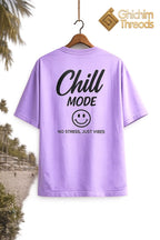 Chill Mode Oversized Graphic T-Shirt | Lavender Unisex Back Print Tee