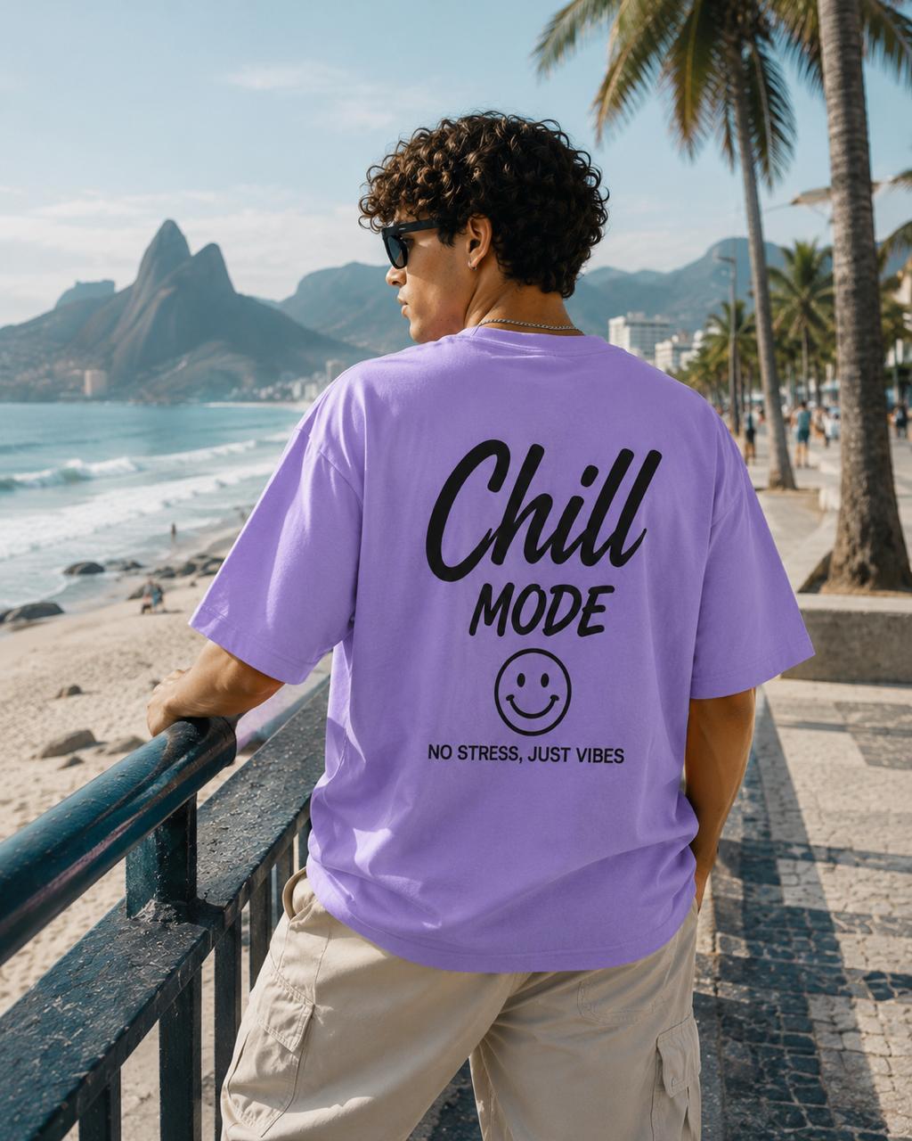 Chill Mode Oversized Graphic T-Shirt | Lavender Unisex Back Print Tee