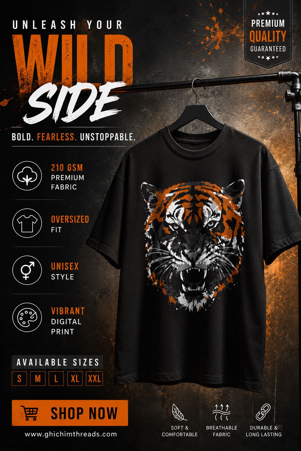 Tiger Oversized Premium T-Shirt – Unleash Your Wild Side