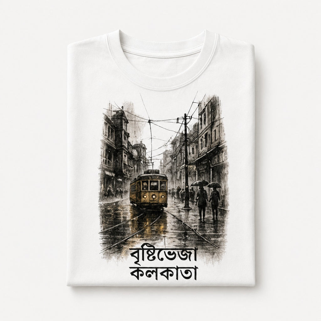Brishtibheja Kolkata Bengali Tram Graphic T-Shirt