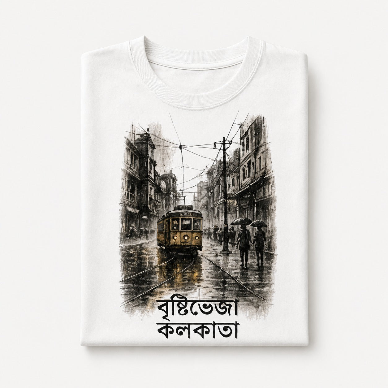 Brishtibheja Kolkata Bengali Tram Graphic T-Shirt
