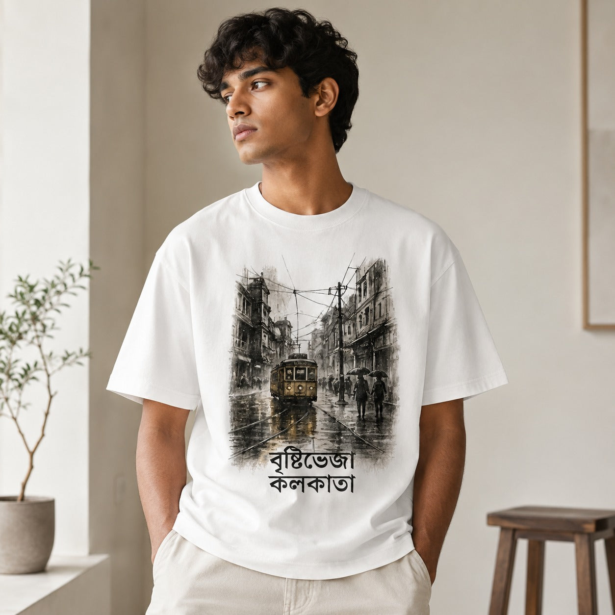 Brishtibheja Kolkata Bengali Tram Graphic T-Shirt