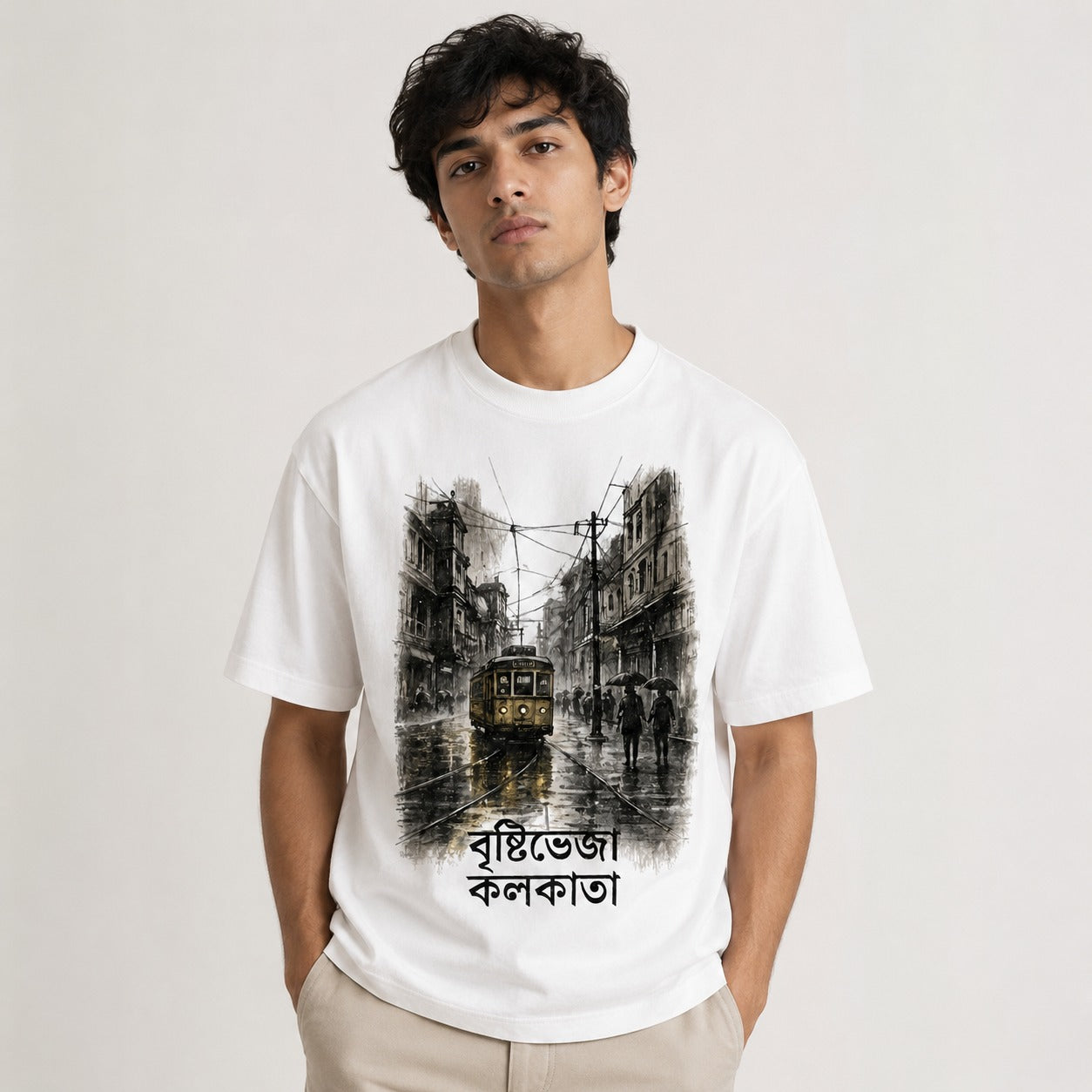 Brishtibheja Kolkata Bengali Tram Graphic T-Shirt Secondary image