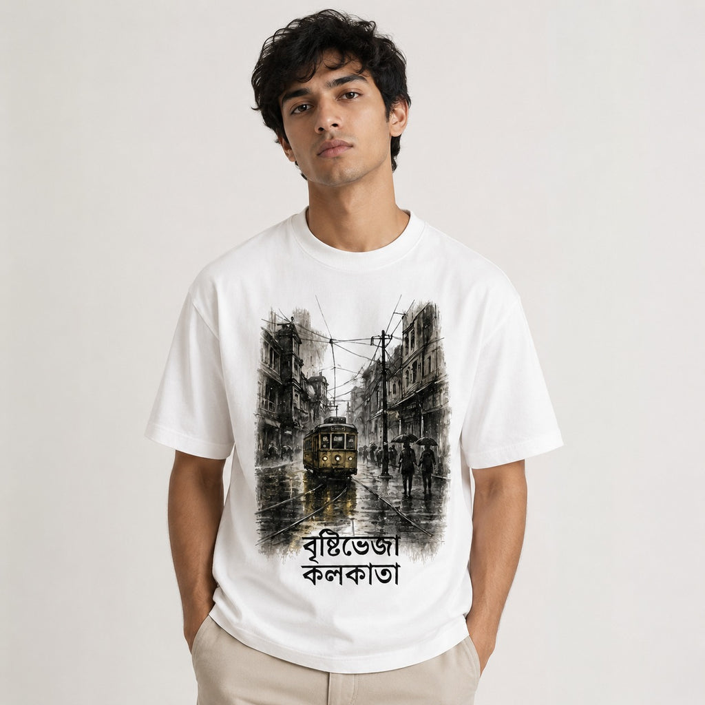 Brishtibheja Kolkata Bengali Tram Graphic T-Shirt