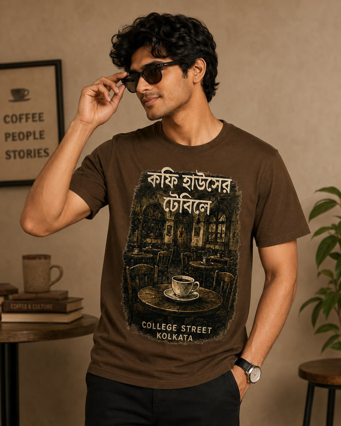 Coffee Houser Table College Street Kolkata Graphic T-Shirt Secondary image