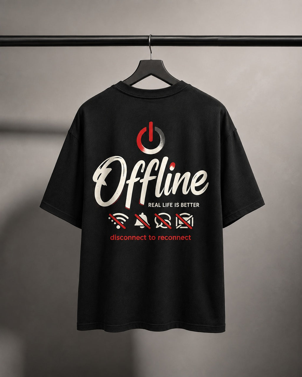 Offline Mode Oversized Graphic T-Shirt | Disconnect to Reconnect | Premium Cotton Streetwear Tee