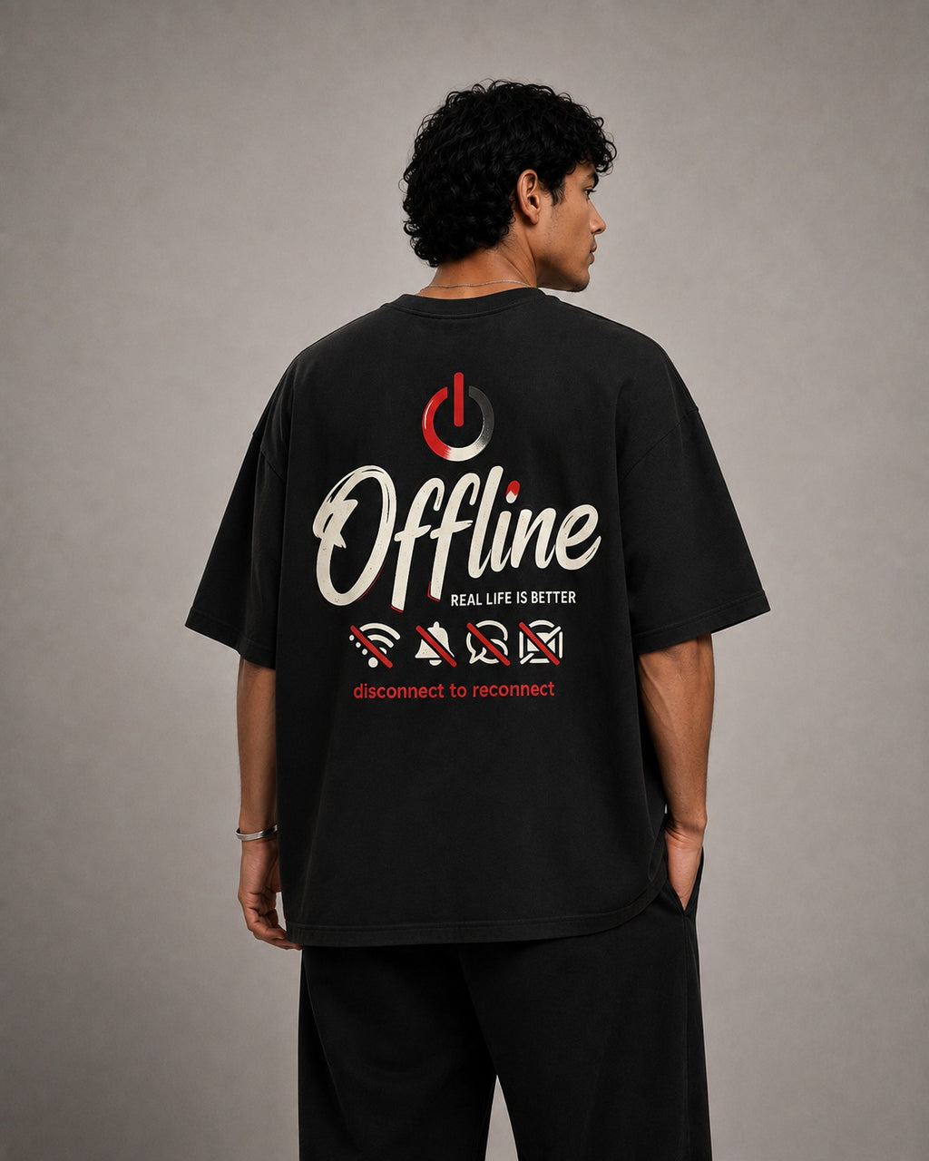 Offline Mode Oversized Graphic T-Shirt | Disconnect to Reconnect | Premium Cotton Streetwear Tee