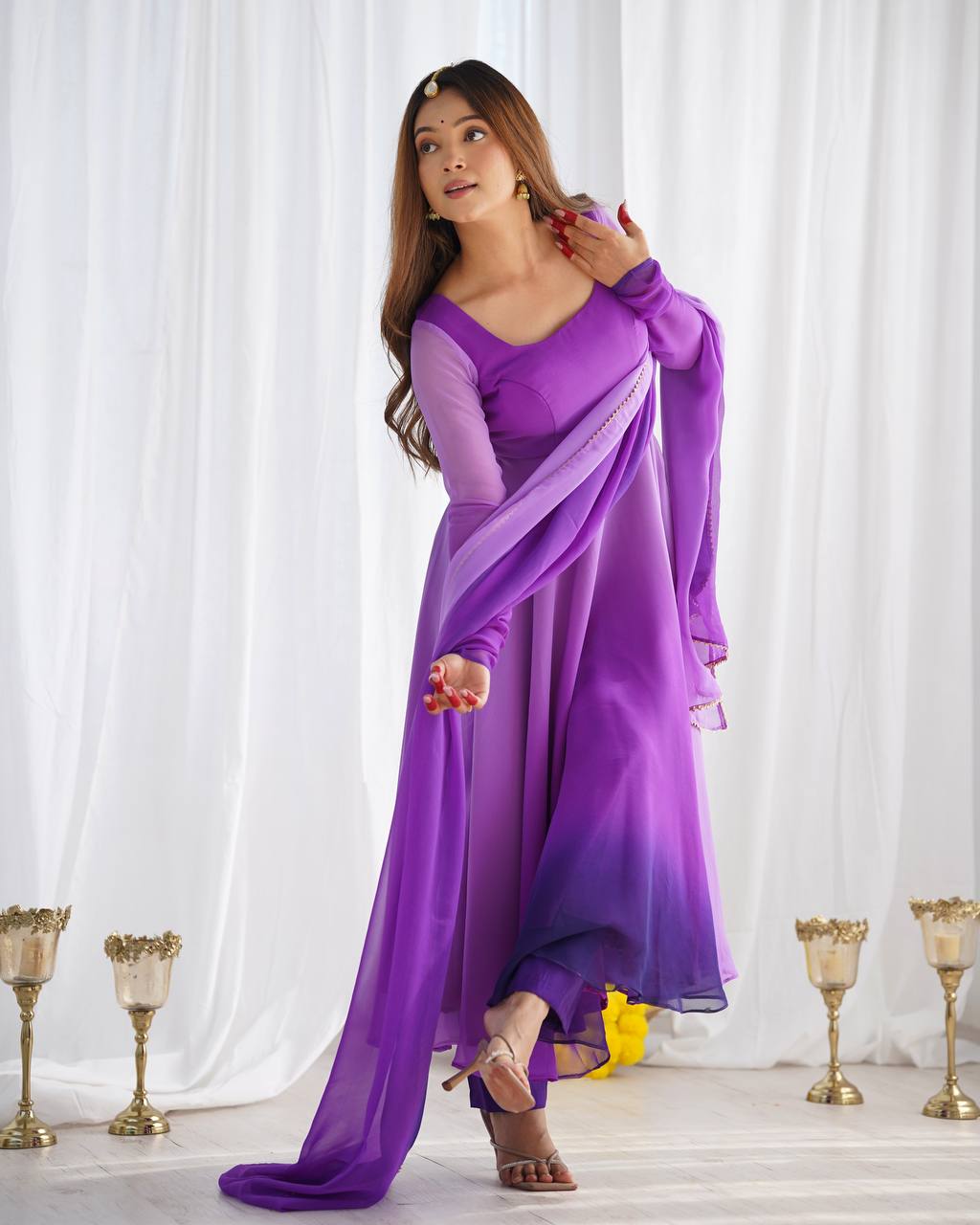 Elegant Purple Ombre Anarkali Suit with Sheer Dupatta Secondary image