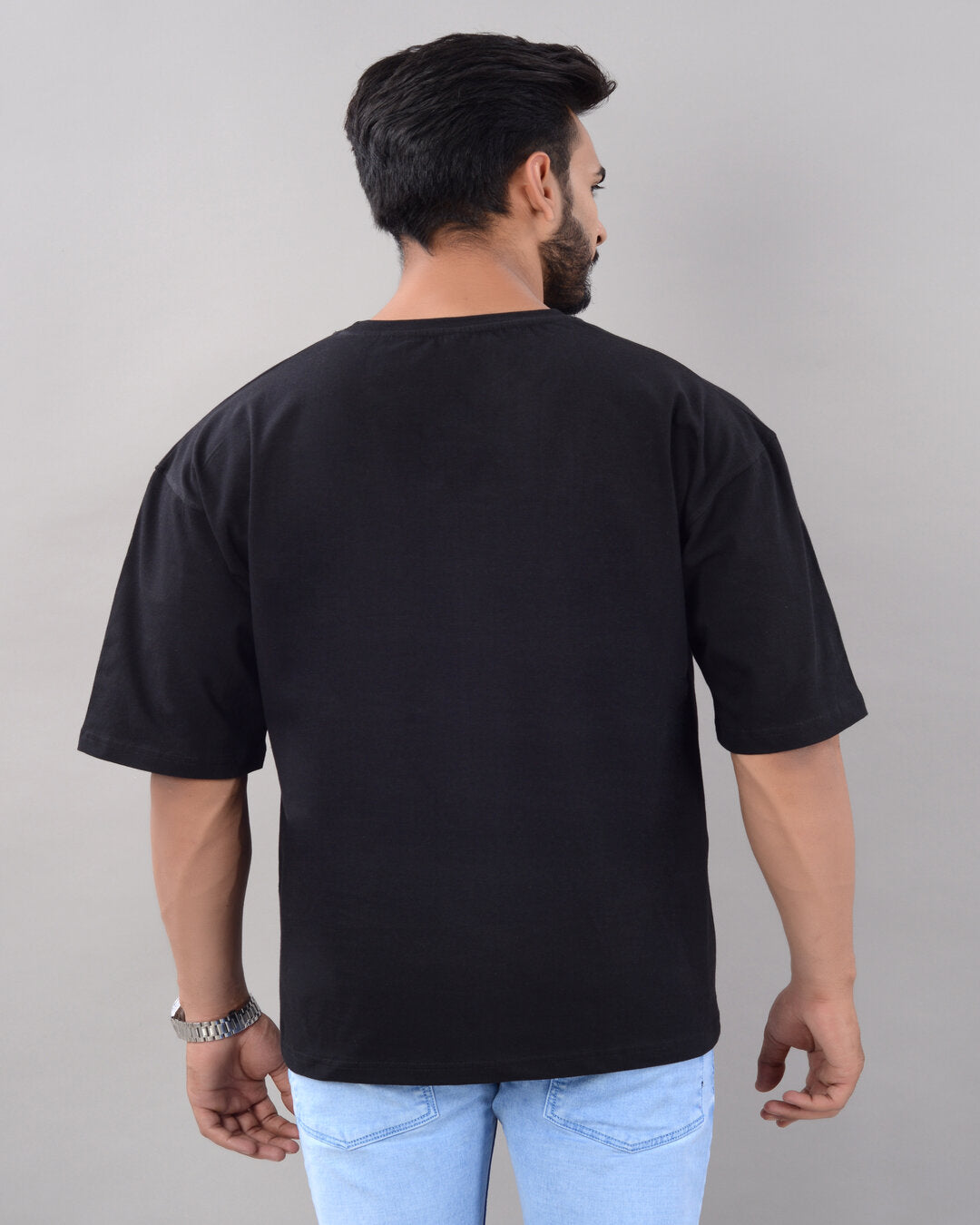 Cotton Blend Oversize Loose Fit Drop Shoulder Round Neck Half Sleeve Graphic Printed Black T-Shirt for Men (SIZE- M,L,XL,XXL) Secondary image