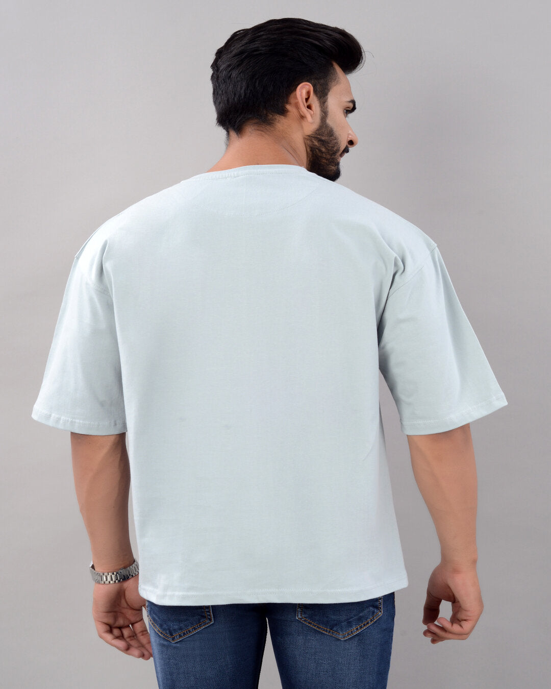 Cotton Blend Oversize Loose Fit Drop Shoulder Round Neck Half Sleeve Graphic Printed Turquiose T-Shirt for Men (SIZE- M,L,XL,XXL) Secondary image