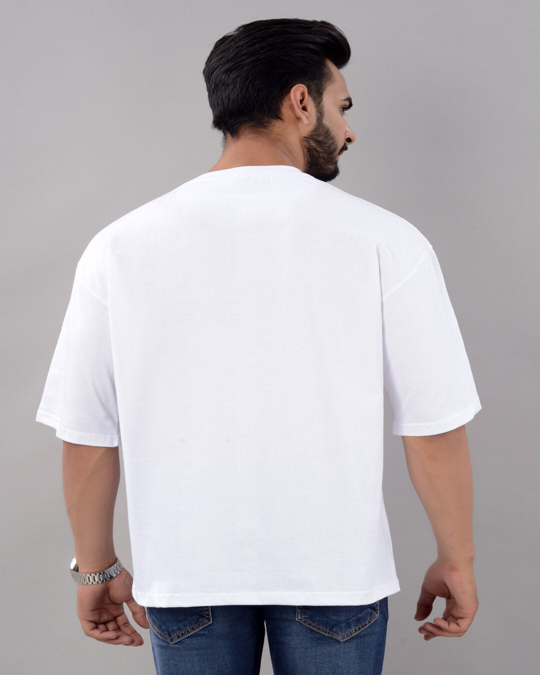 Cotton Blend Oversize Loose Fit Drop Shoulder Round Neck Half Sleeve Typography White T-Shirt for Men (SIZE- M,L,XL,XXL) Secondary image